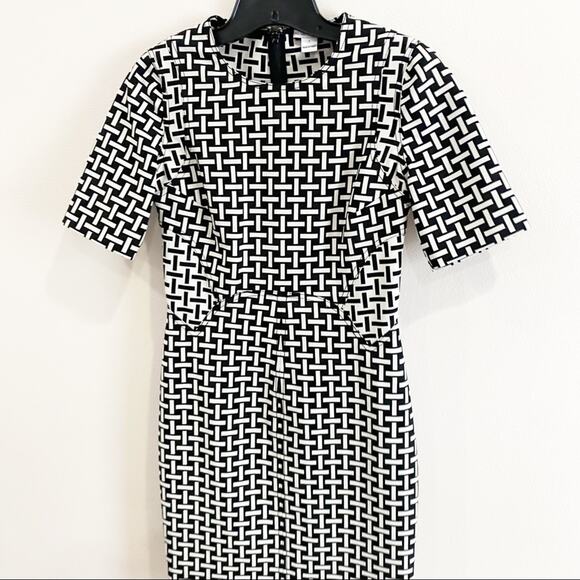 DVF Diane Von Furstenberg Geometric Black White Sheath Dress Size 4 Work Chic - Picture 8 of 15